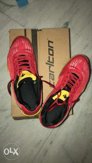 Pair Of Red-and-black Adidas Running Shoes