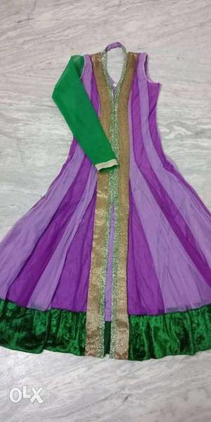 Purple And Green Long-sleeved Dress