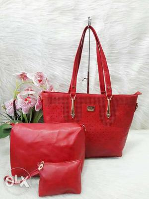 Red Tote Bag, Handbag And Pouch