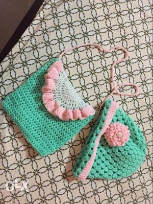 Set of crochet beanie and sling bag for girls