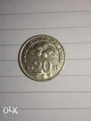  Silver-colored 20 Sen Coin