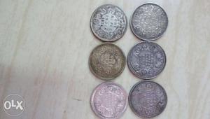 Six old silver one rupees coin year to 