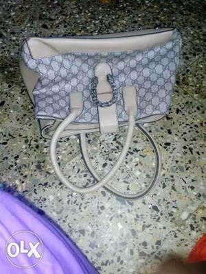 White And Purple Leather Tote Bag