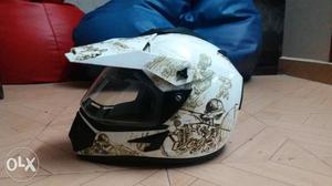 White, Black, And Beige Full-face Helmet