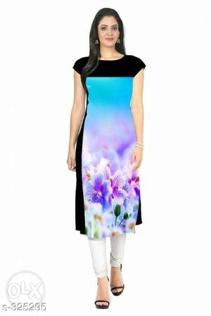 Women's Blue And Purple Floral Sleeveless Dress