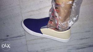 Blue And Beige Slip-on Shoe