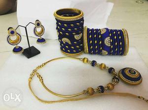 Blue And Gold Silk Thread Jewelry Collection