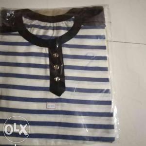 Blue, White, And Black Striped Henley Shirt