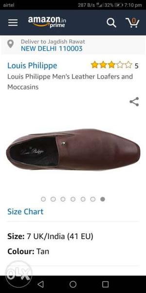 Brown Louis Philippe Leather Loafers And Moccasins size 8