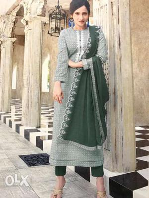 Cotton dress material with embroidery work by Nk fashion