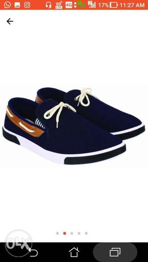 Pair Of Blue-and-white Boat Shoes