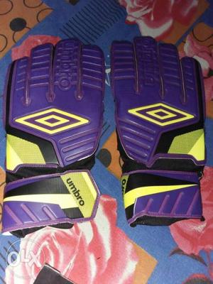 Pair Of Purple-and-green Umbro Leather Gloves