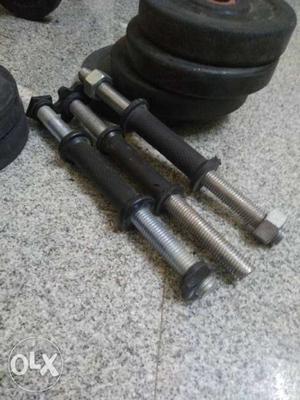 Three Silver Dumbbell Bars and curve rods