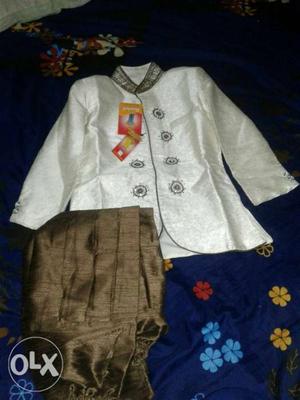 Toddler's White And Brown Dress