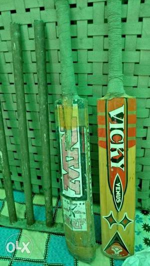 Two Brown Wooden Heavy leather ball Cricket Bats + steel