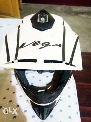 White And Black Vega Motocross Helmet