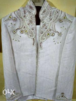 White And Gold Jodhpuri Suit
