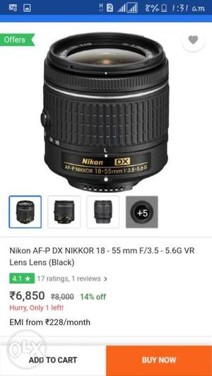 Black Nikon AF-P DX NIKKOR  Mm. F/G VR Lens