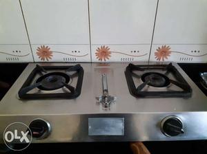 Grey Stainless Steel 2-burner Gas Stove
