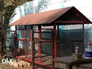 Red And Black Metal Pet Cage