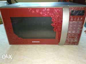 Red And Gray Floral Samsung Microwave Oven