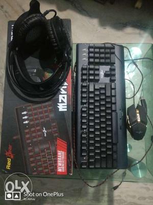 Red gear gaming backlit keyboard,mouse, headphone and mouse