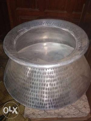 Round Gray Metal Container With Lid
