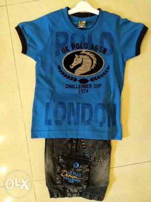 Brand New Blue And Black Text-printed suit for 2-3 years