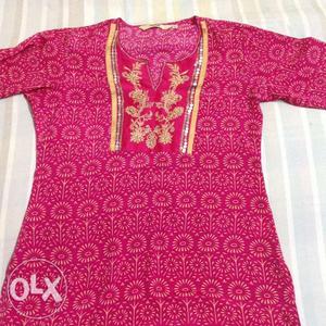Branded pink colour short Kurti, one time used