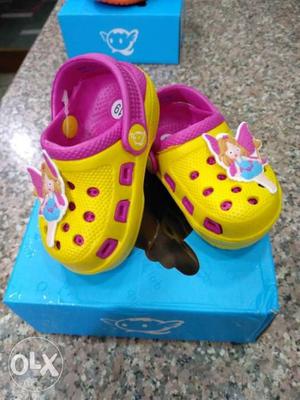 Children's Pink-and-yellow Rubber Clogs With Box