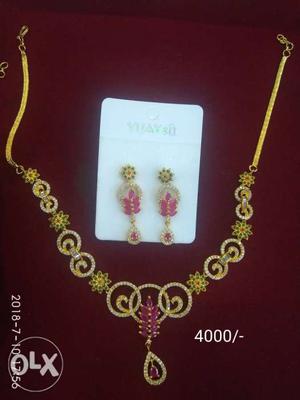 Cz diamond stones necklace set with matching
