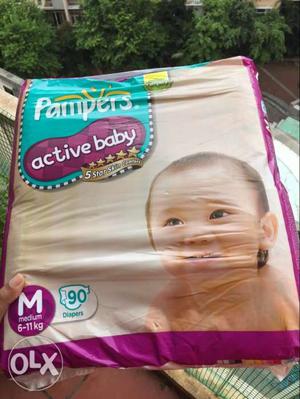 Diapers pampers active baby Size M. Count 90. MRP 
