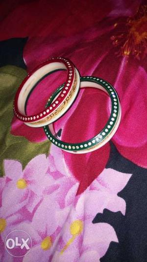 Gold Pair Of Red-and-green Bangles