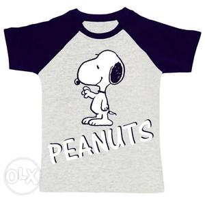 Gray And Black Peanuts Snoopy-printed Crew-neck T-shirt
