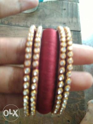 Jeweled Red Silk-thread Bangle