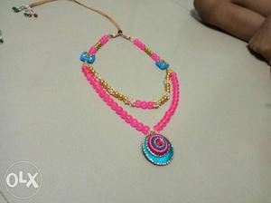 Pink And Blue Beaded Necklace