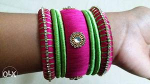 Pink And Green Silk Thread Bangles