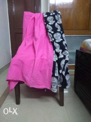 Pink and black combination sari stuff: cotton
