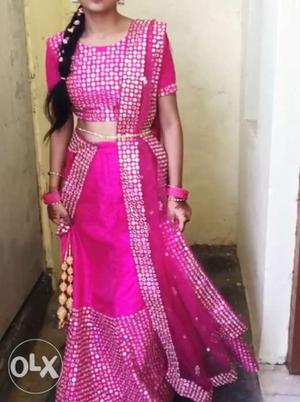Pink silk lehenga with pink blouse and duppatta.