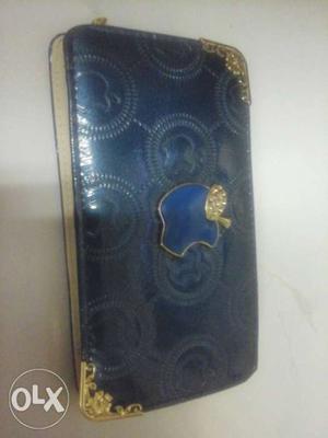 Rectangular Tufted Blue Leather Snap Purse