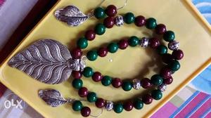 Red and Green beads Silver Oxidies Set