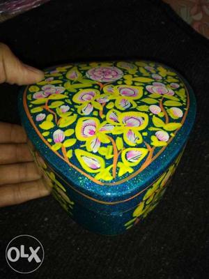 Teal And Yellow Floral Heart Container
