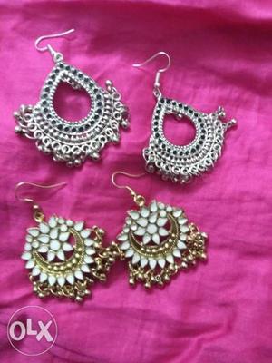Two Pairs Of Silver-colored Chandelier Earrings