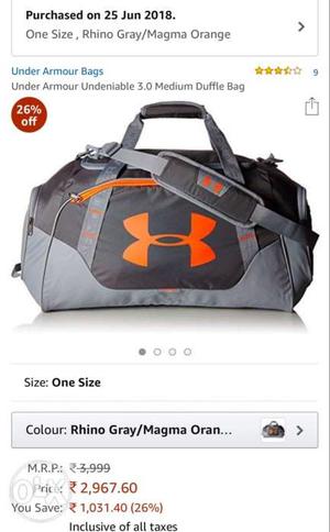 Under Armour Traval and Gym purpose bag purchased