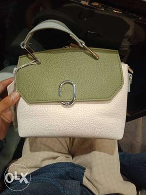 White And Green Leather Bag