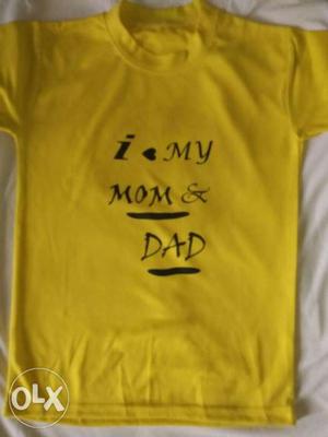 Yellow I Love My Mom & Dad-printed Crew-neck T-shirt