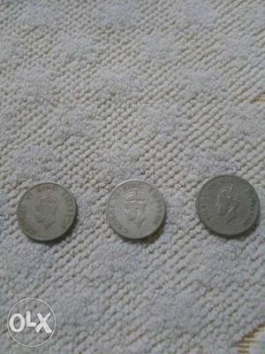 3 pieces of  one quarter rupee king George VI