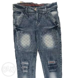 Blue Denim Distressed Denim Jeans