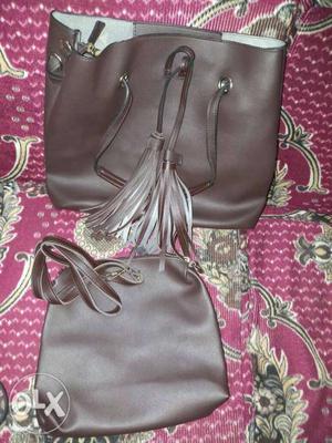 Brown Leather Tote Bag And Crossbody Bag