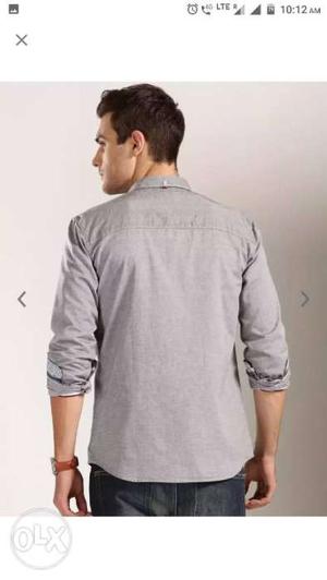 Men's Grey Roll-up Sleeved Shirt